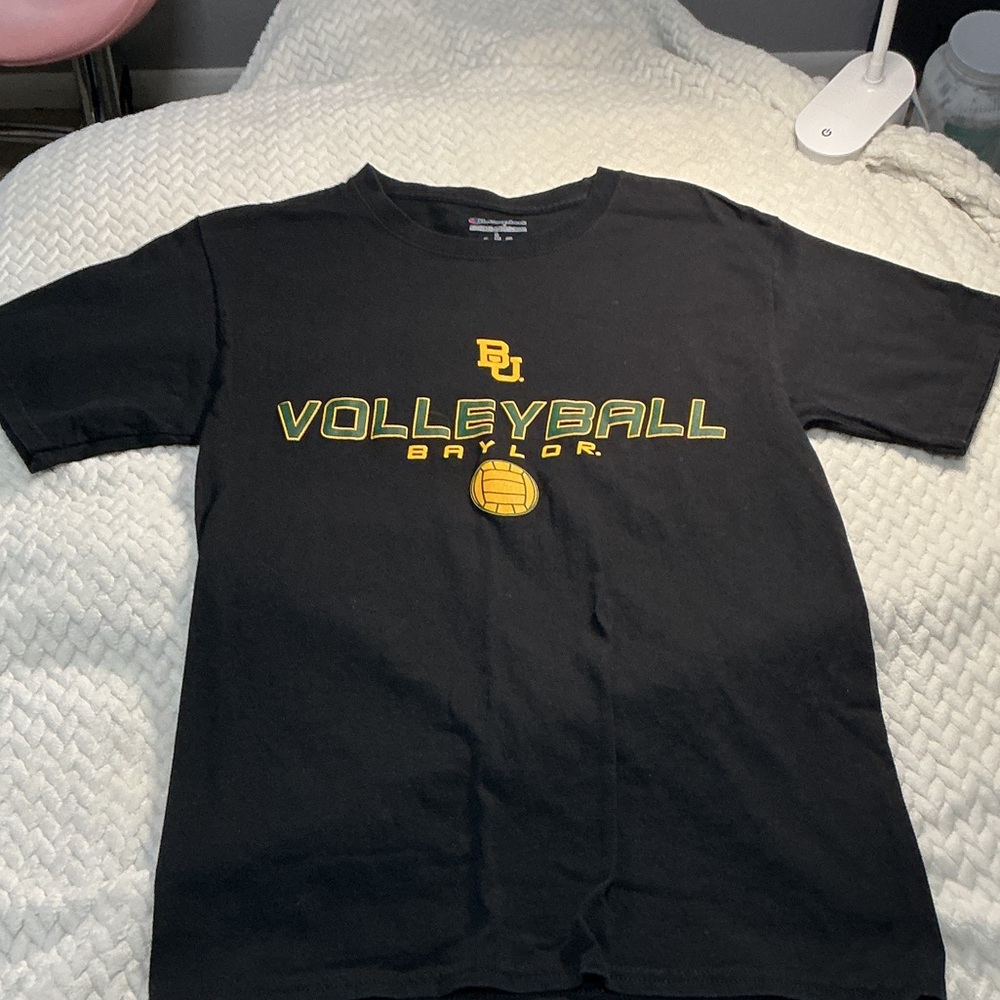 Champion Black Baylor Volleyball Tee with Yellow and Green Logo Sz S 0779